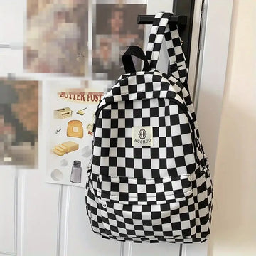 Qfdian Schoolbags for Female Junior High School Students, High School Students, Middle School Students, Ins Style Girls Backpacks, Girls Checkerboard Backpacks, Five Colors Available